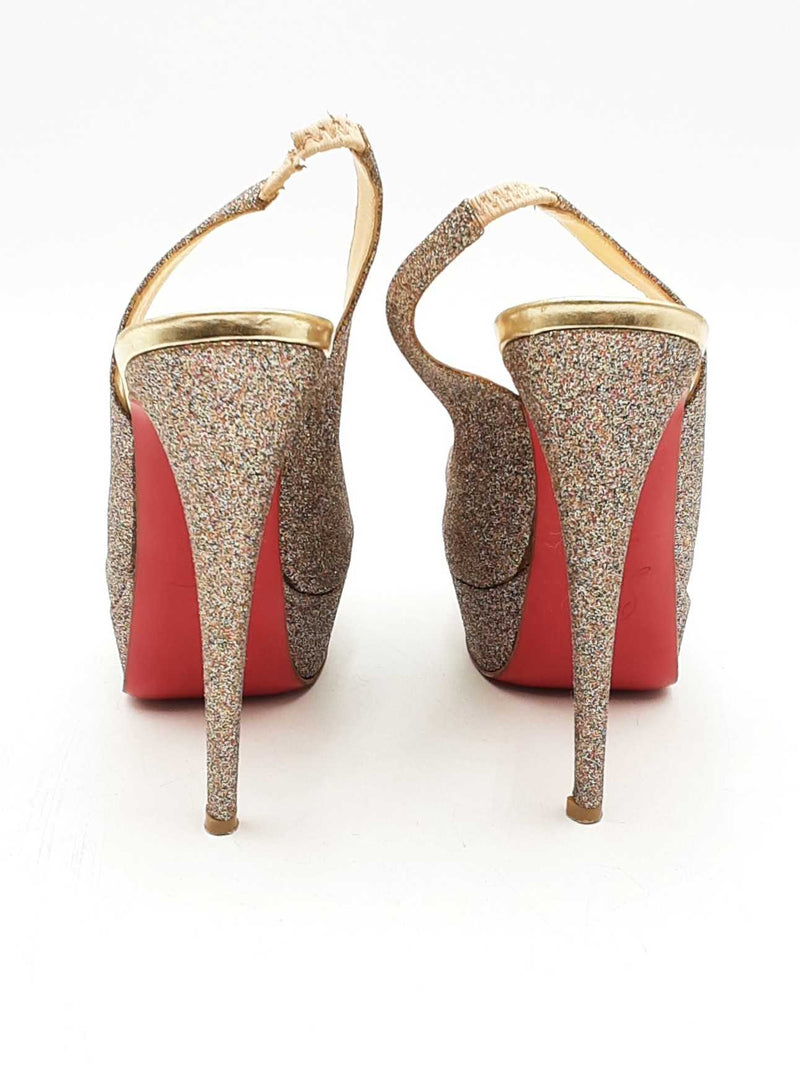 Christian Louboutin Glitter Slingback Peep Toe Pumps Size 35.5 Eb1224rxsa