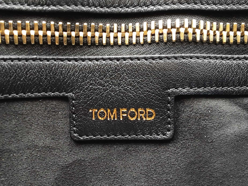Tom Ford Zipper Strap Black Leather Shoulder Bag Fw0824pcrdu