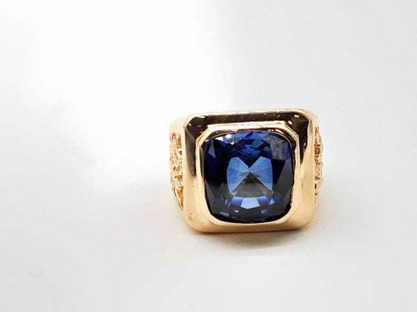 14k Yellow Gold Dragon Lab Grown Blue Sapphire Ring Size 10 Do0524ixzde