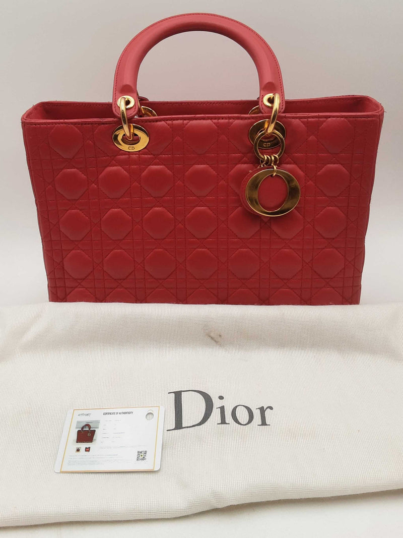 Christian Dior Red Lambskin Cannage Lady Dior Top Handle Bag Eb0225lxxzsa