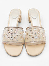 Rene Caovilla Crystal Embellished Nude Cinderella Mules Size 39 Eb1225lrxdu