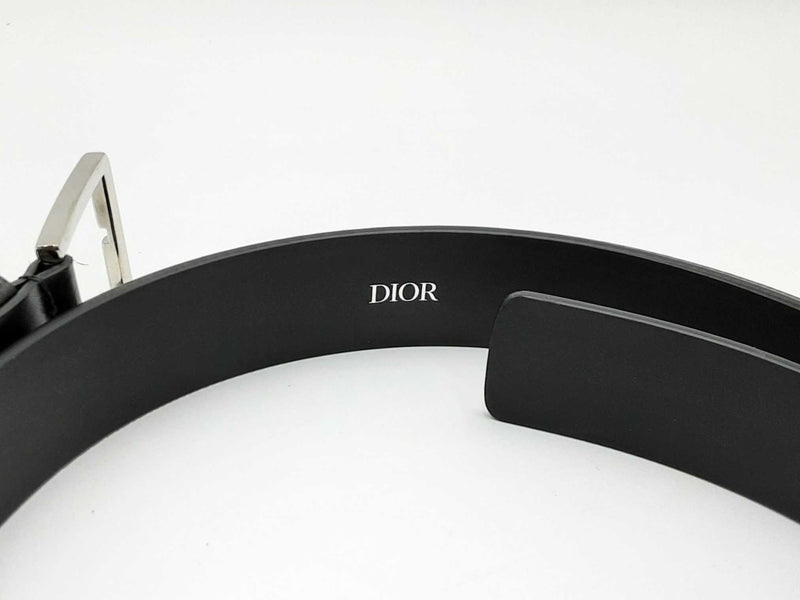 Christian Dior Dior Homme Black Leather Belt With Silver Tone Buckle Eb0724exdu