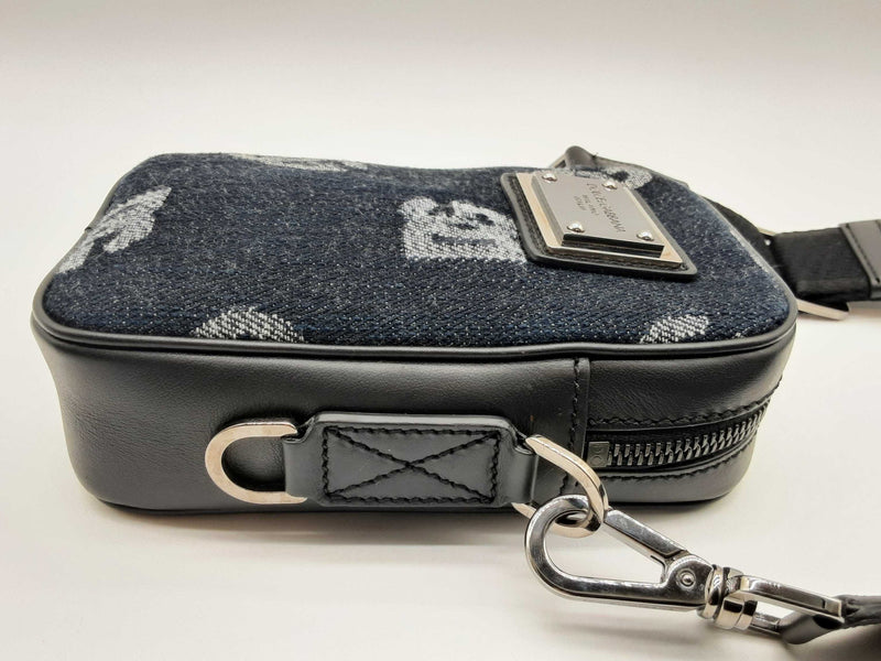 Dolce & Gabbana Jacquard Black Denim Leather Dg Logo Crossbody Bag Do0125rxzde