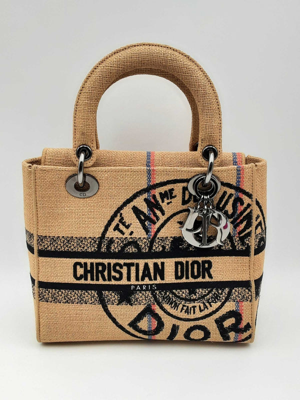 Christian Dior Medium Jute Lady D-lite Bag In Beige Jute Canvas Fw1024lorxsa