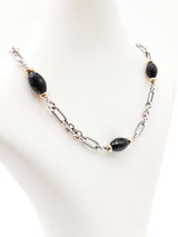 David Yurman 925 Silver, 18k Gold & Onyx Figaro Chain 38.6g 16 Inch Fw0326lcrdu