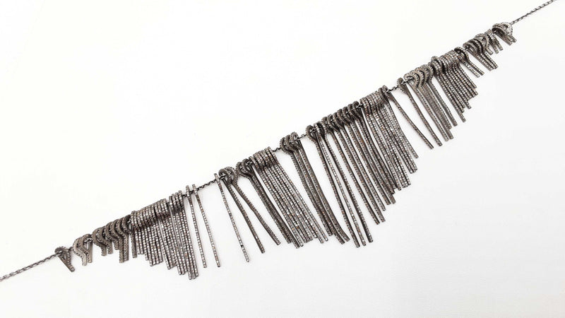 16.25 Cttw Melee Diamond & Silver Fringe Necklace 52.4 Grams 18 Inch Fw1224erxdu