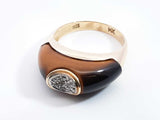 Tiger's Eye & Diamond Inlay Ring In 10k Yellow Gold 4.6g Size 6.5 Fw0426lexdu