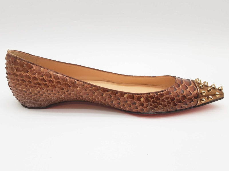 Christian Louboutin Brown Snakeskin Flats Size Eu 38.5 Do0525rxde
