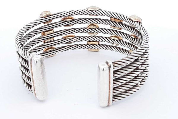 David Yurman Confetti Cable Cuff 925 & 18k Yellow Gold Bracelet 55.7g Ebpxzde