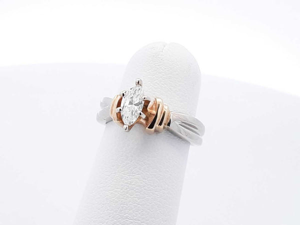 0.50 Ctw Marquise-cut Diamond & Two-tone 14k Gold Solitaire Ring 4.5 Grams Size 3.25 Fw