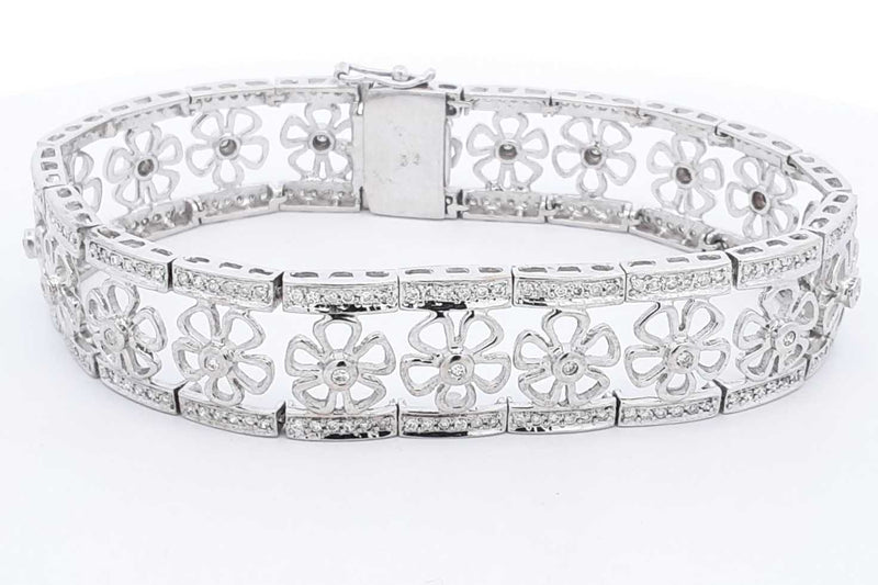 Approx. 2.8ctw Diamond Flower Bracelet 14k White Gold 37.26g 8 Inch Eb1024loxzsa