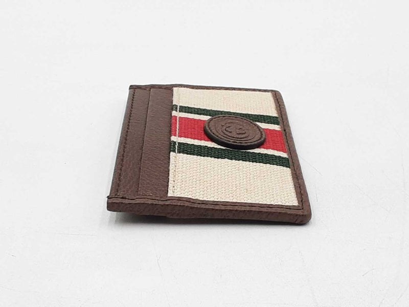 Gucci Web Card Holder Wallet In Beige Linen Fwlordu