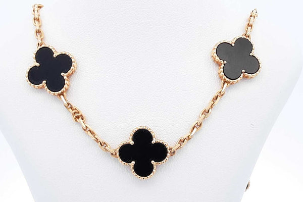 Van Cleef & Arpels Alhambra Onyx 18k Yellow Gold Necklace 21.7g 16 Inch Eb0824ipzxmia