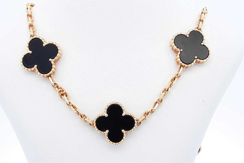 Van Cleef & Arpels Alhambra Onyx 18k Yellow Gold Necklace 21.7g 16 Inch Eb0824ipzxmia
