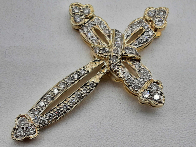 Approximate 0.6 Ctw Diamond 14k Yellow Gold 3.9g Cross Pendant Do0924owxde