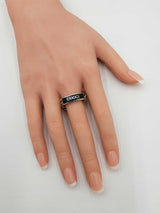 Gucci Chain Logo Ring In Sterling Silver & Black Enamel 8.4 Grams Size 22 / Us 10 Fw0626cxdu