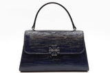 Tory Burch Britten Navy Blue Textured Patent Leather Top Handle Bag Eb0826lxzde