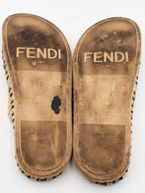Fendi Raffia Ff Woven Crisscross Slides Size 41 Eb0825rxdu