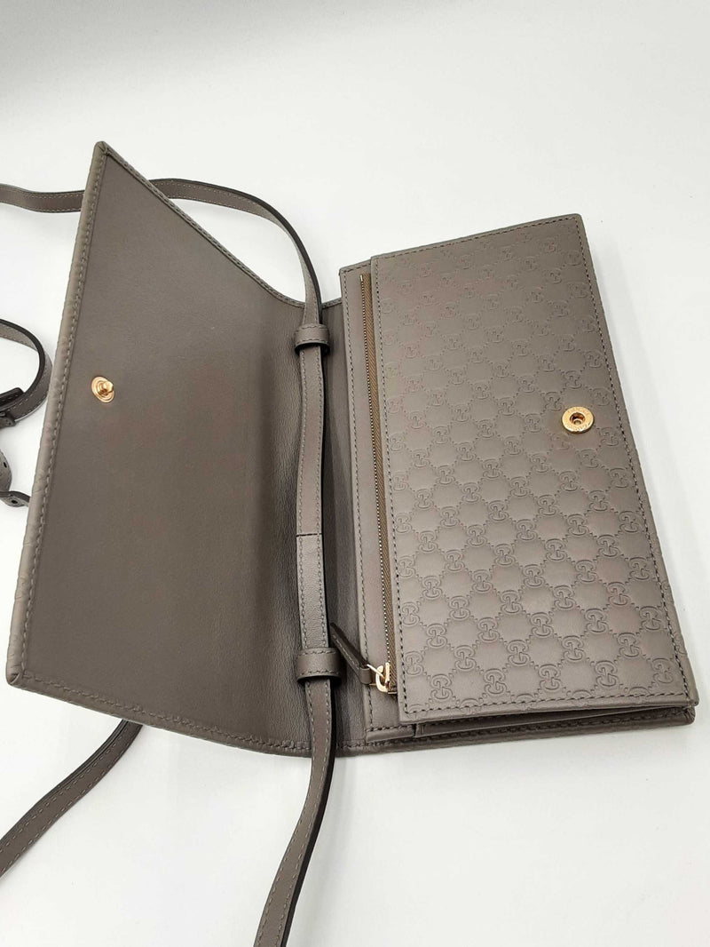 Gucci Guccissima Wallet Crossbody In Grey Leather Eb0724wrxdu