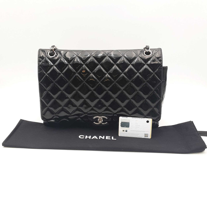 Chanel Classic Maxi Black Quilted Patent Leather Double Flap Bag Sd0825wzxzsa