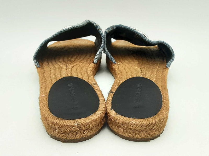 Dolce & Gabbana Medallion Denim Flat Espadrille Sandals Size Eu 38 Fw1224lxzsa