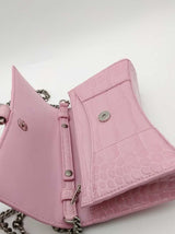 Balenciaga Hourglass Pink Crocodile Embossed Leather Chain Wallet Eb1026wrxsa