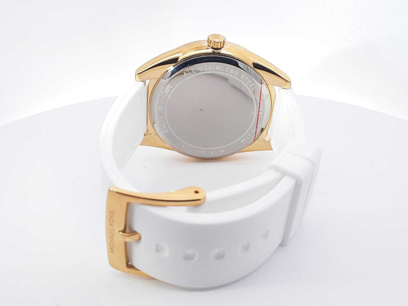 Michael Kors Janelle Mk7141 42mm Watch Gold-tone Case White Strap Sd1025wzsa