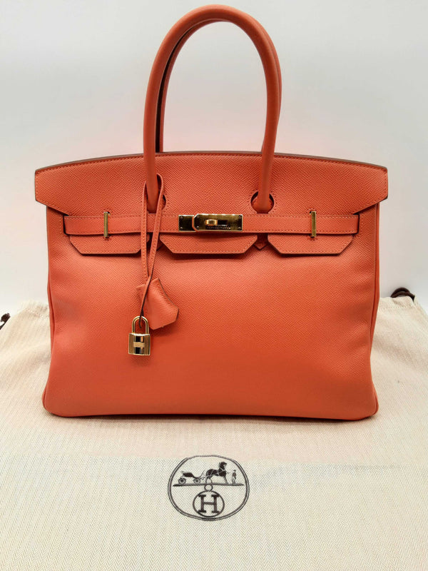 Hermes Birkin 35 Feu Orange Epsom Gold Hardware Handbag Do0424ioxzde