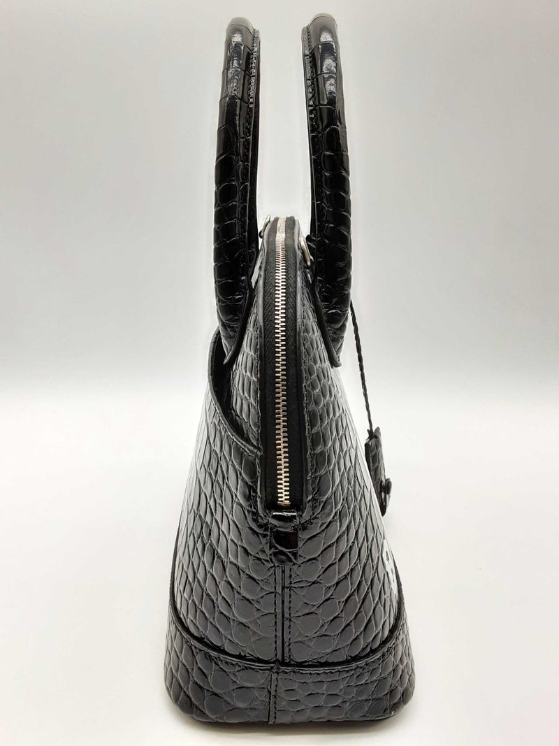 Balenciaga Ville Logo Black Croc Embossed Shoulder Bag Do0424ixzde