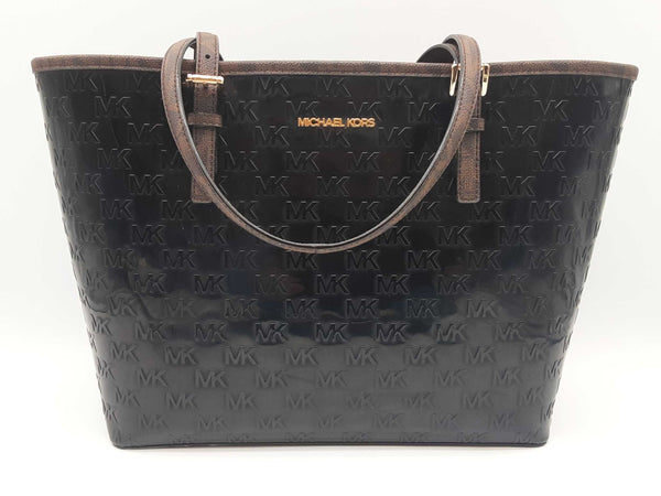 Michael Kor Brown Logo Patent Leather Tote Bag Do0825rxde