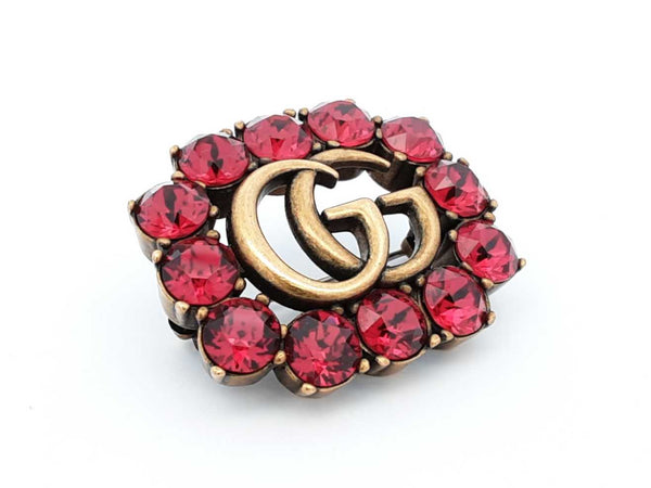 Gucci Marmont Double G Gold-tone & Red Crystal Brooch Fw1025ezdu
