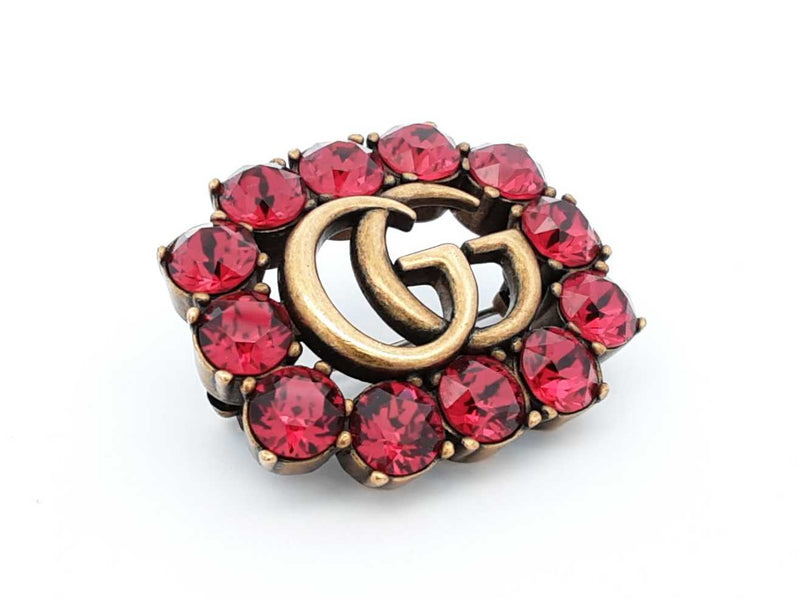 Gucci Marmont Double G Gold-tone & Red Crystal Brooch Fw1025ezdu