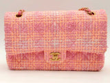 Chanel Classic Medium Tweed Pink Handbag Aa0625rrxzsa