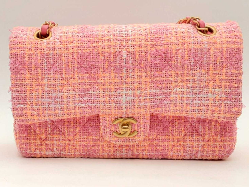 Chanel Classic Medium Tweed Pink Handbag Aa0625rrxzsa