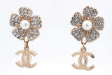Chanel Faux Pearl Cc Crystal Embellished Flower Drop Earrings Eb0726oxzsa