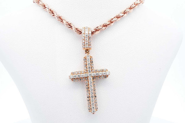 Diamond Cross Pendant & Chain In 14k Rose Gold 20.35 Grams 16 Inch Eb1024cxzsa