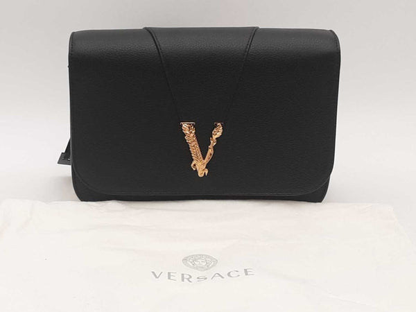 Versace Virtus Leather Black Handbag Aa0525wxzsa