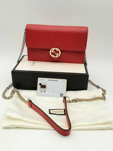 Gucci Red Leather Interlocking Gg Wallet On Chain Eb1024pxzsa