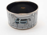 Hermes Tenues Et Covertures Gray Enamel Race Horse Metal 125.0g Bangle Bracelet 8.25 In Aa0525pxzde