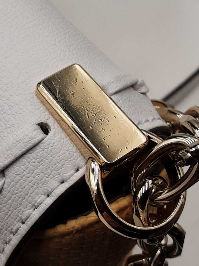 Kate Spade Robyn Chain Saddle Bag In White Leather & Raffia Fw0825wxdu