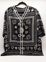Versace Black White Medusa Heart Bandana Print Silk Shirt Size 40 Do1026lrxde