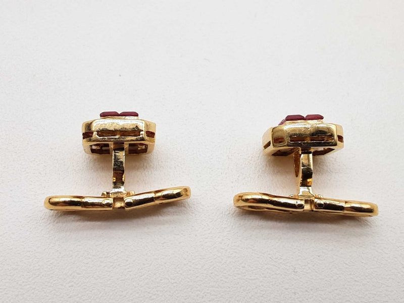 0.15 Ctw Diamonds 18k Yellow Gold Rubies 5.6g Cuff Links Do0125wxzde