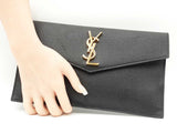 Yves Saint Laurent Uptown Envelope Pouch In Black Graine De Poudre Leather Fw0726orzdu