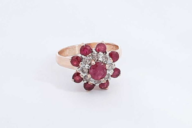 Red Gemstone & Diamond Ring In 10k Yellow Gold 5.2 Grams Size 8 Eb09oxzsa