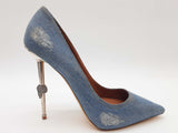 Philip Plein Destroyed Decollete Blue Denim Skull Heels Size Eu 39 Do0426crde