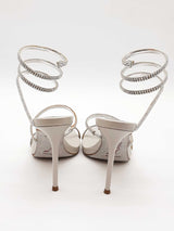 Rene Caovilla Cleo Satin & Rhinestone Snake Ankle Wrap Heels Size 36 Eb1225lxzde