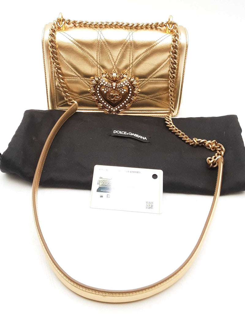 Dolce & Gabbana Gold Metallic Quilted Leather Devotion Shoulder Bag Eb0325ixzsa