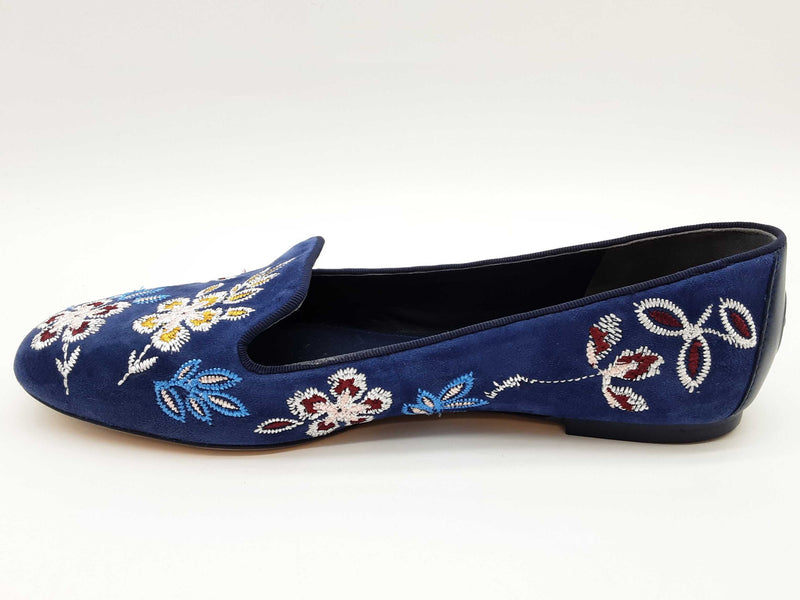 Tory Burch Trotters Estee Blue Suede Floral Embroidered Shoes Size8.5 Do0725lxde