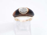 Tiger's Eye & Diamond Inlay Ring In 10k Yellow Gold 4.6g Size 6.5 Fw0426lexdu
