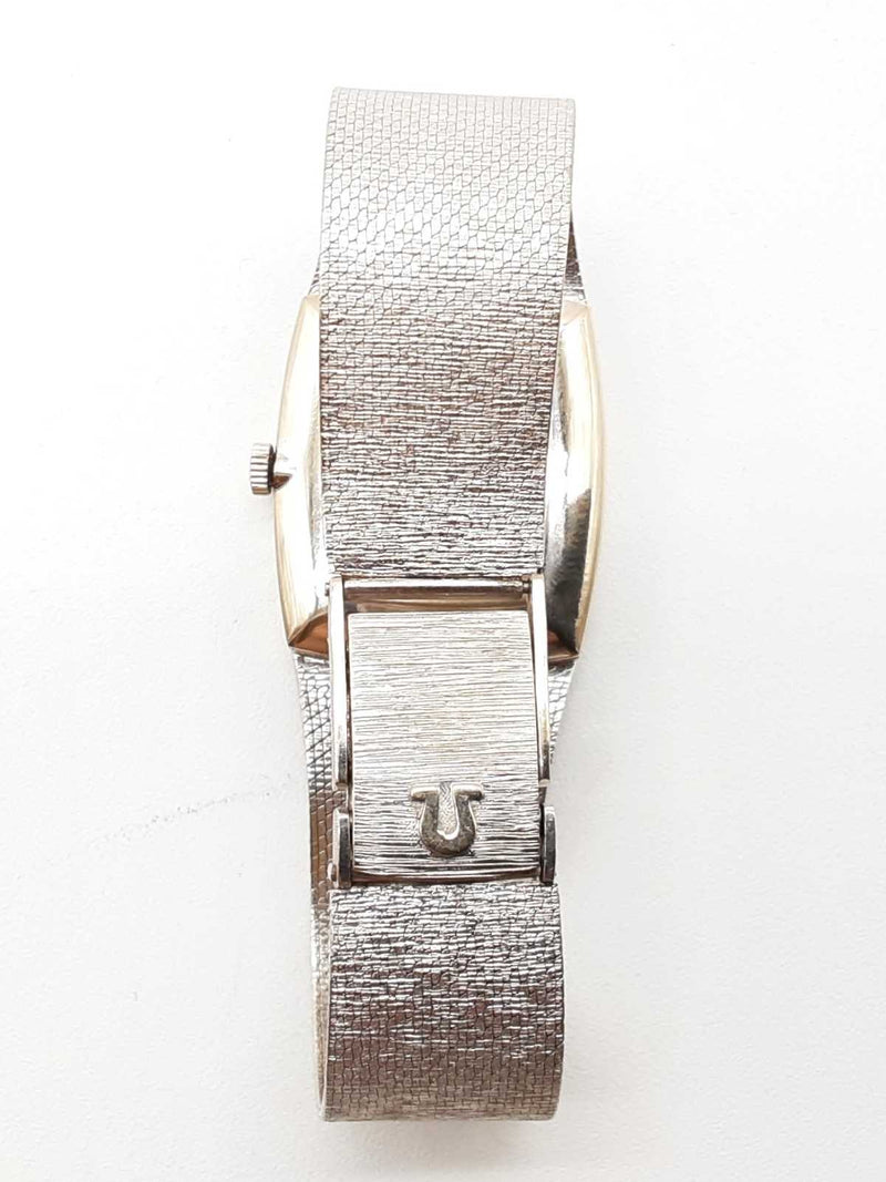 Omega 29 14k White Gold Diamond Dial Mesh Band Quartz Watch Do0725oxzxde